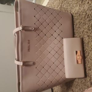 Large pink Michael Kors tote with matching wallet